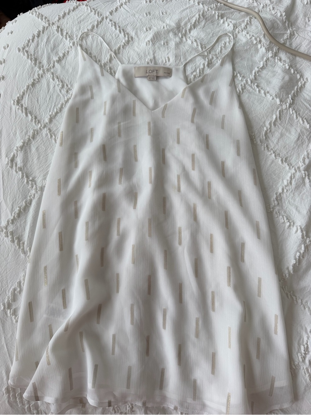 LOFT White V-Neck Spaghetti-Strap Camisole with Gold Accents